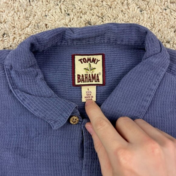 Tommy Bahama ALL SILK Camp Shirt Floral Hawaiian Button Up Large Solid Blue - Picture 3 of 6